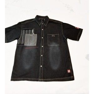 Bugle Boy Black Denim Pearl Snap Shirt Sz. L